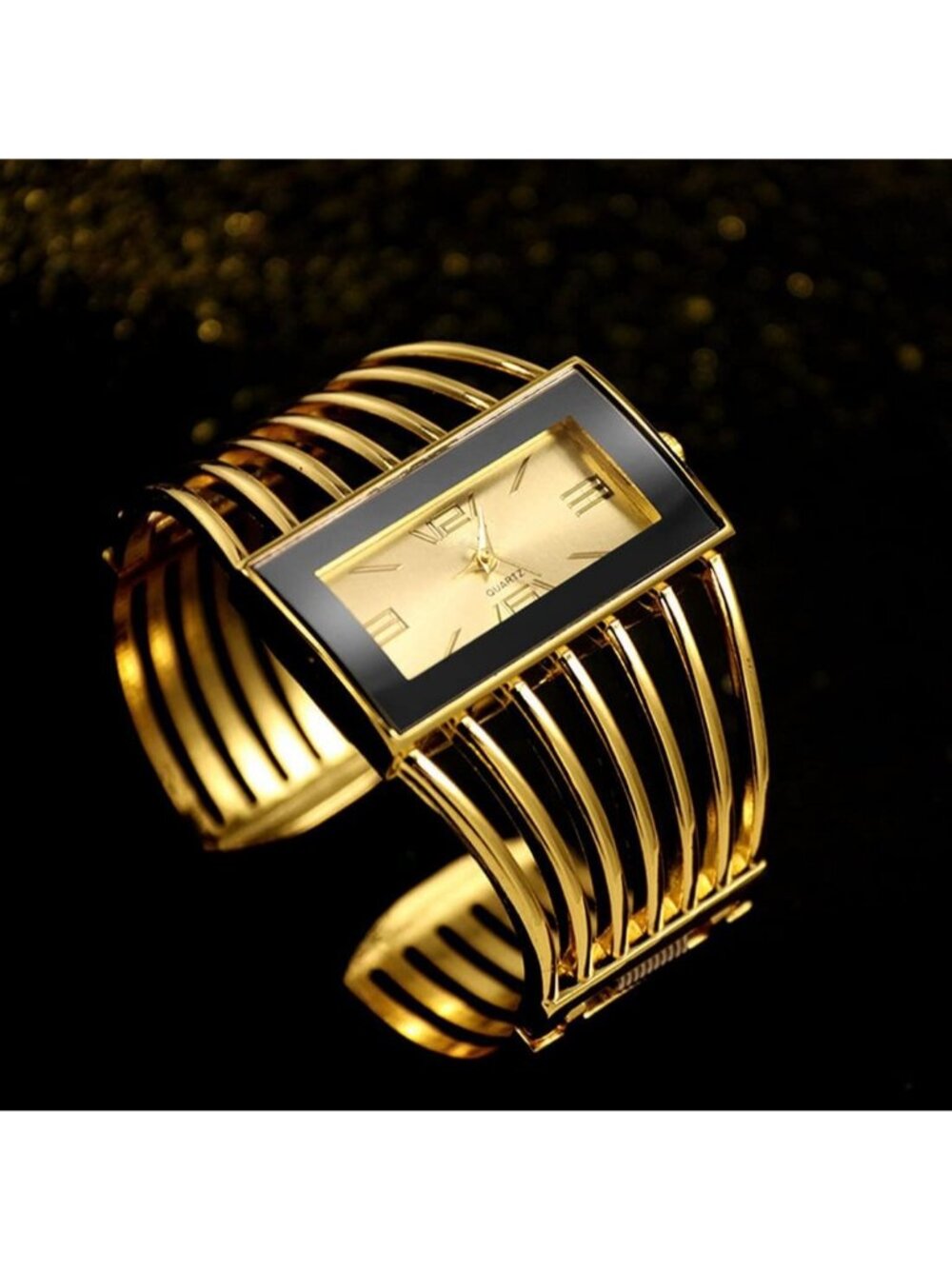 Women's Gold Luxury Rectangular Case Analog Quartz Dress Fashion Wrist Watches - Picture 4 of 6